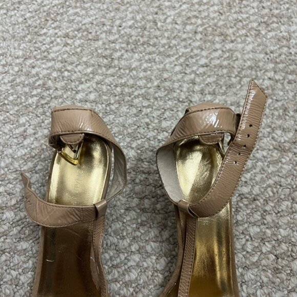 Donald J Pliner Sz 8.5 Viana Tan Strappy Thong Heel Sandals Made in Italy Slide - Picture 5 of 9